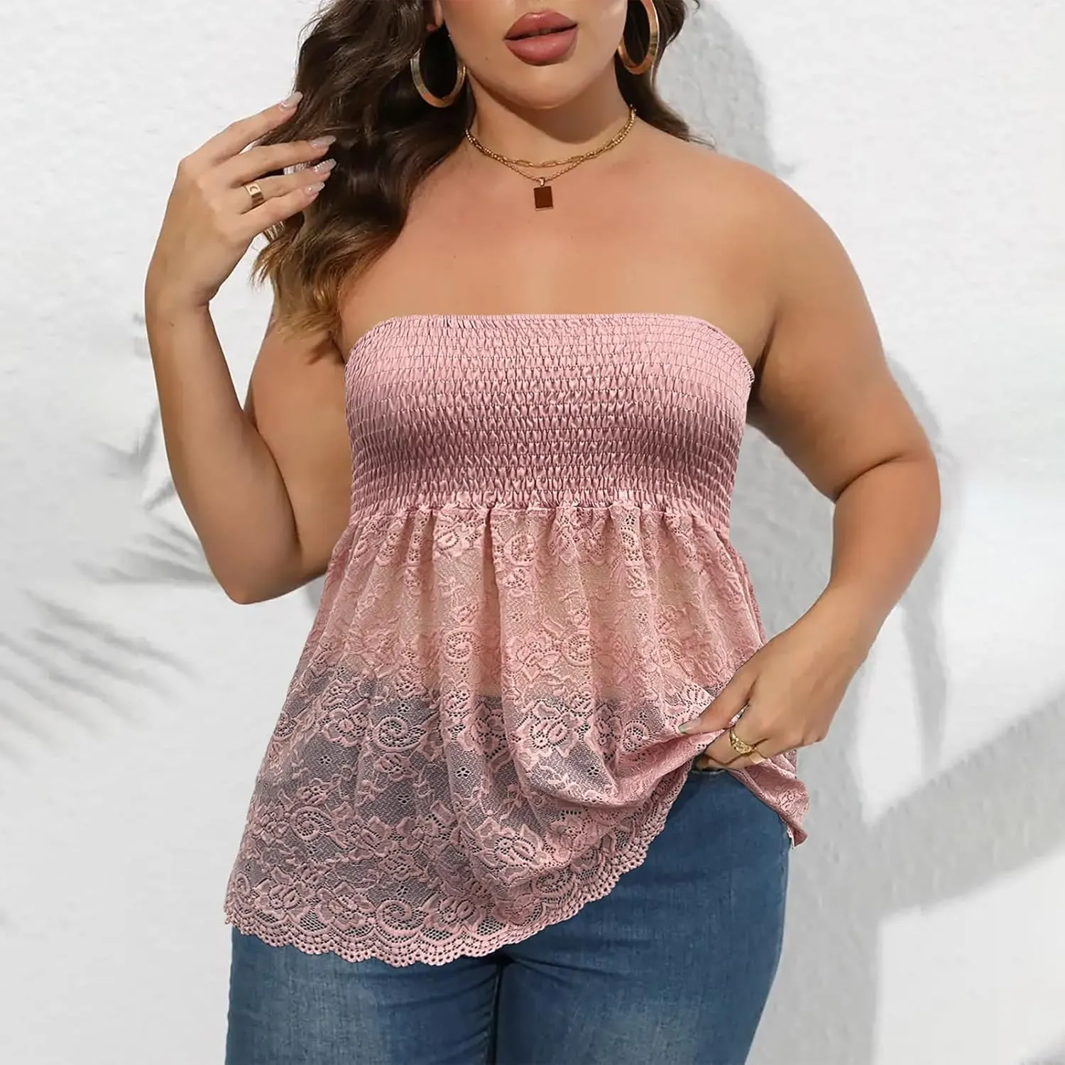 Comeon Plus Size Tube Top for Women Strapless Pleated Off The Shoulder Tops Sexy Summer Tunic Tank Top Soft Casual Cami