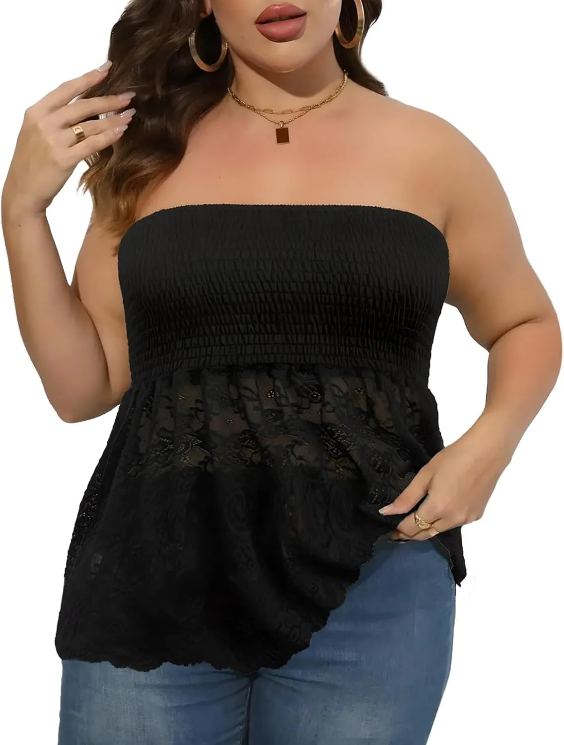 Comeon Plus Size Tube Top for Women Strapless Pleated Off The Shoulder Tops Sexy Summer Tunic Tank Top Soft Casual Cami
