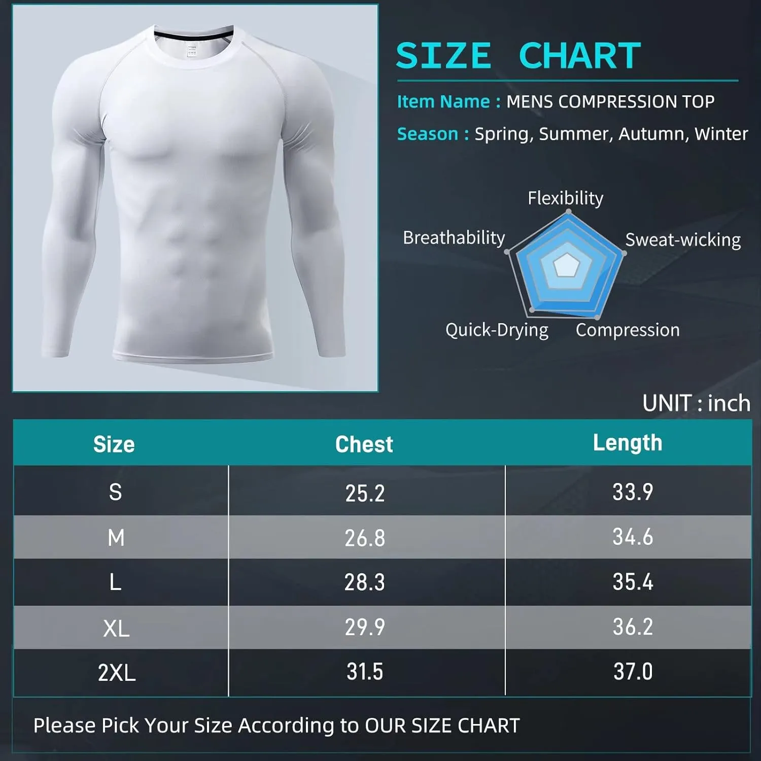 Compression Shirts for Men Long Sleeve Workout Shirts Mens UPF 50  Running Cycling Base Layer Top,Sweat Wicking Cool