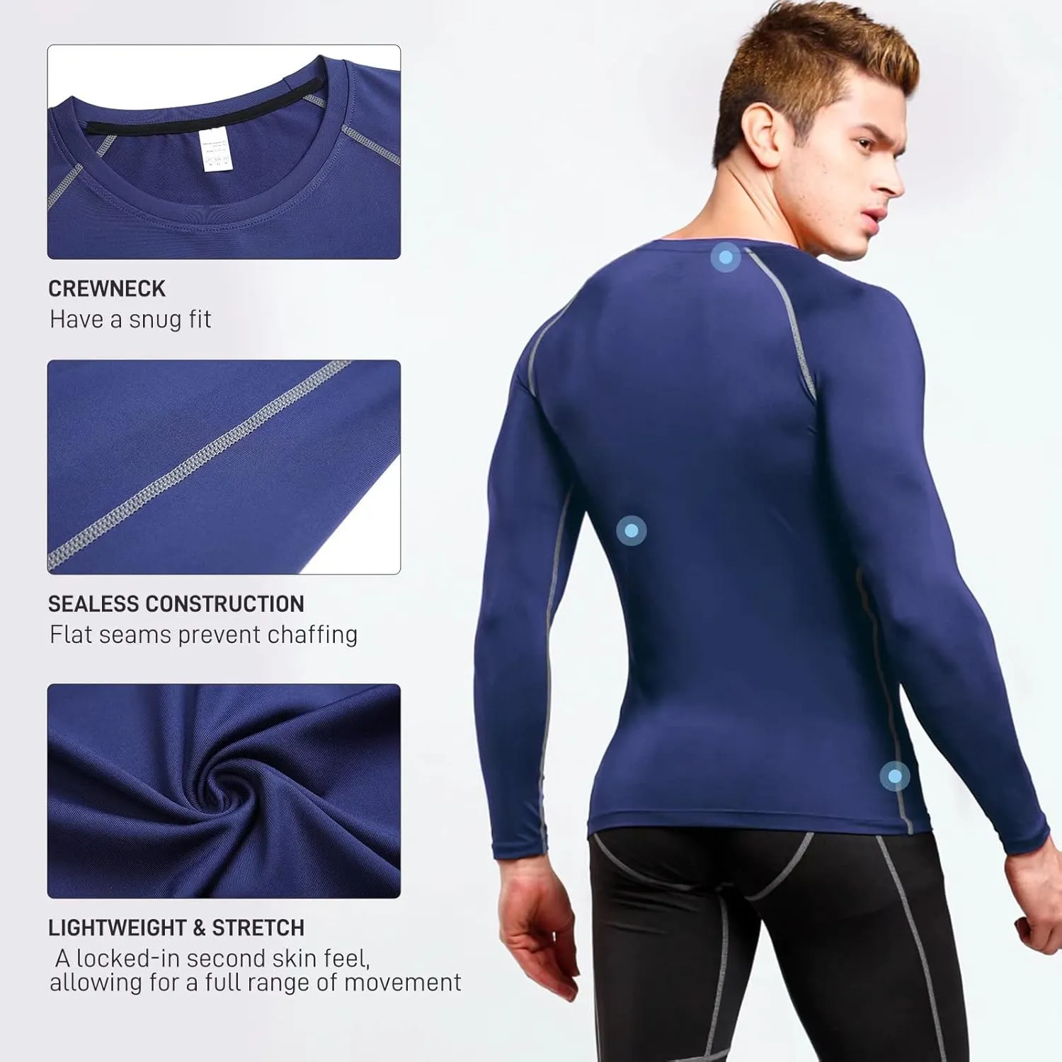 Compression Shirts for Men Long Sleeve Workout Shirts Mens UPF 50  Running Cycling Base Layer Top,Sweat Wicking Cool