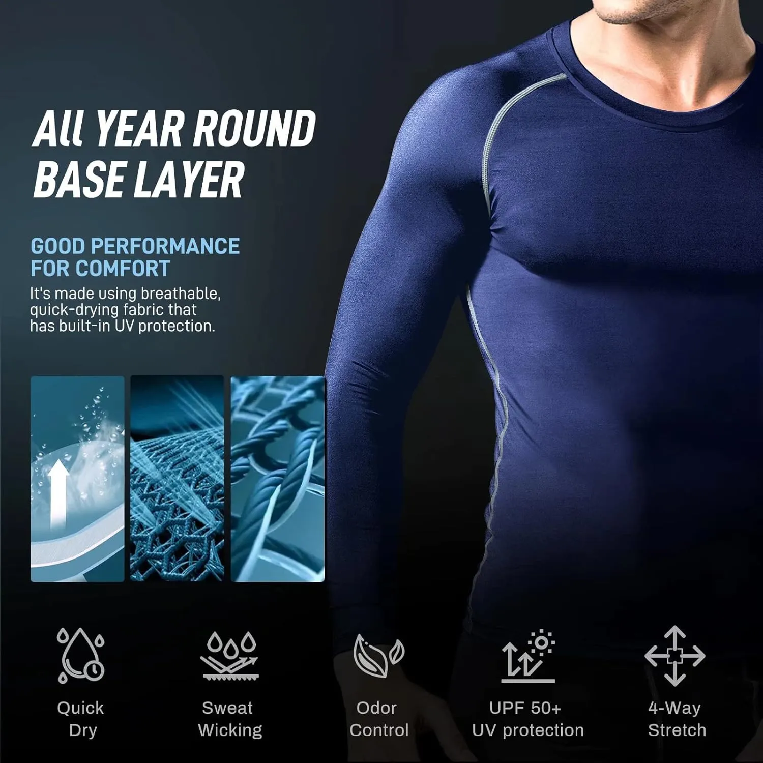 Compression Shirts for Men Long Sleeve Workout Shirts Mens UPF 50  Running Cycling Base Layer Top,Sweat Wicking Cool