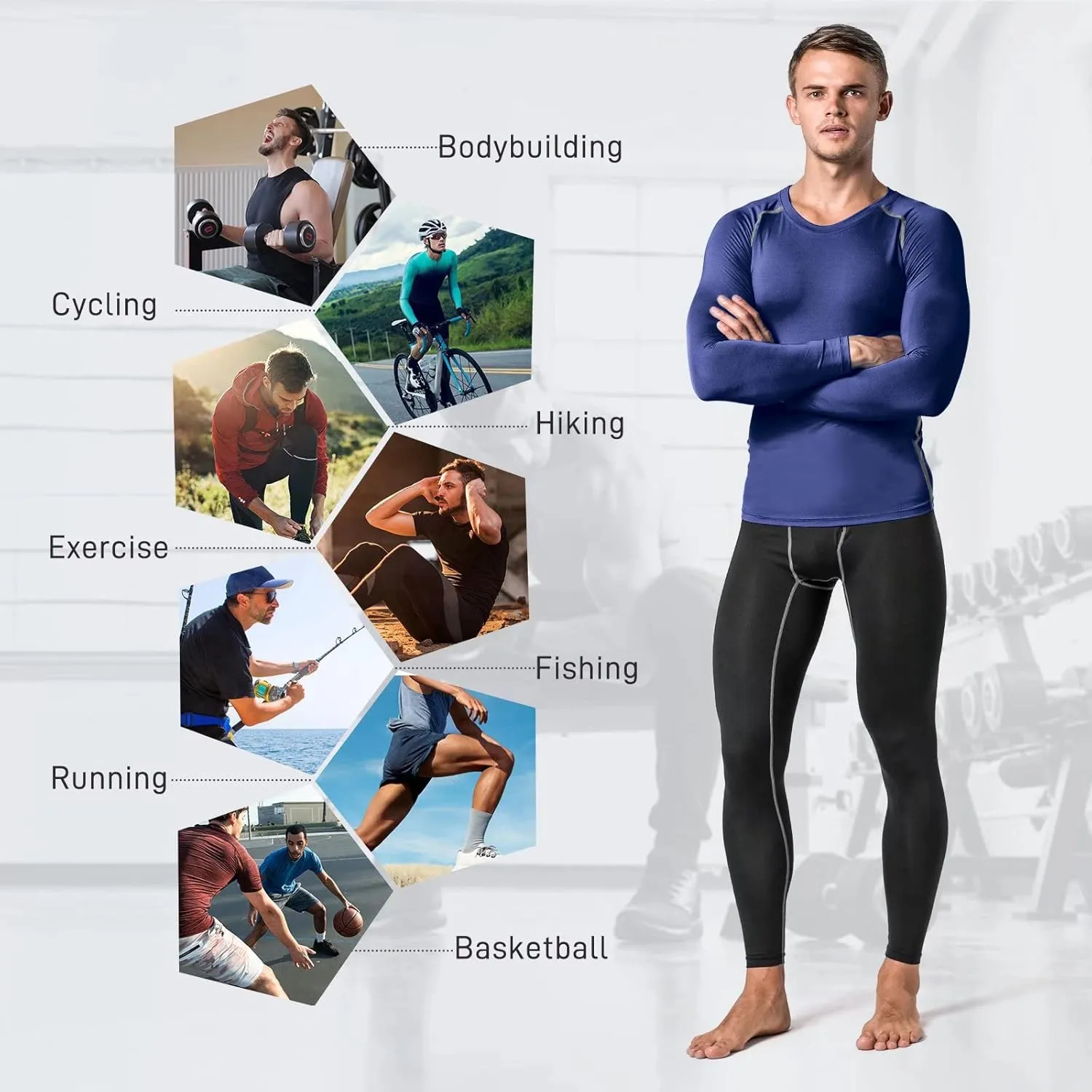 Compression Shirts for Men Long Sleeve Workout Shirts Mens UPF 50  Running Cycling Base Layer Top,Sweat Wicking Cool