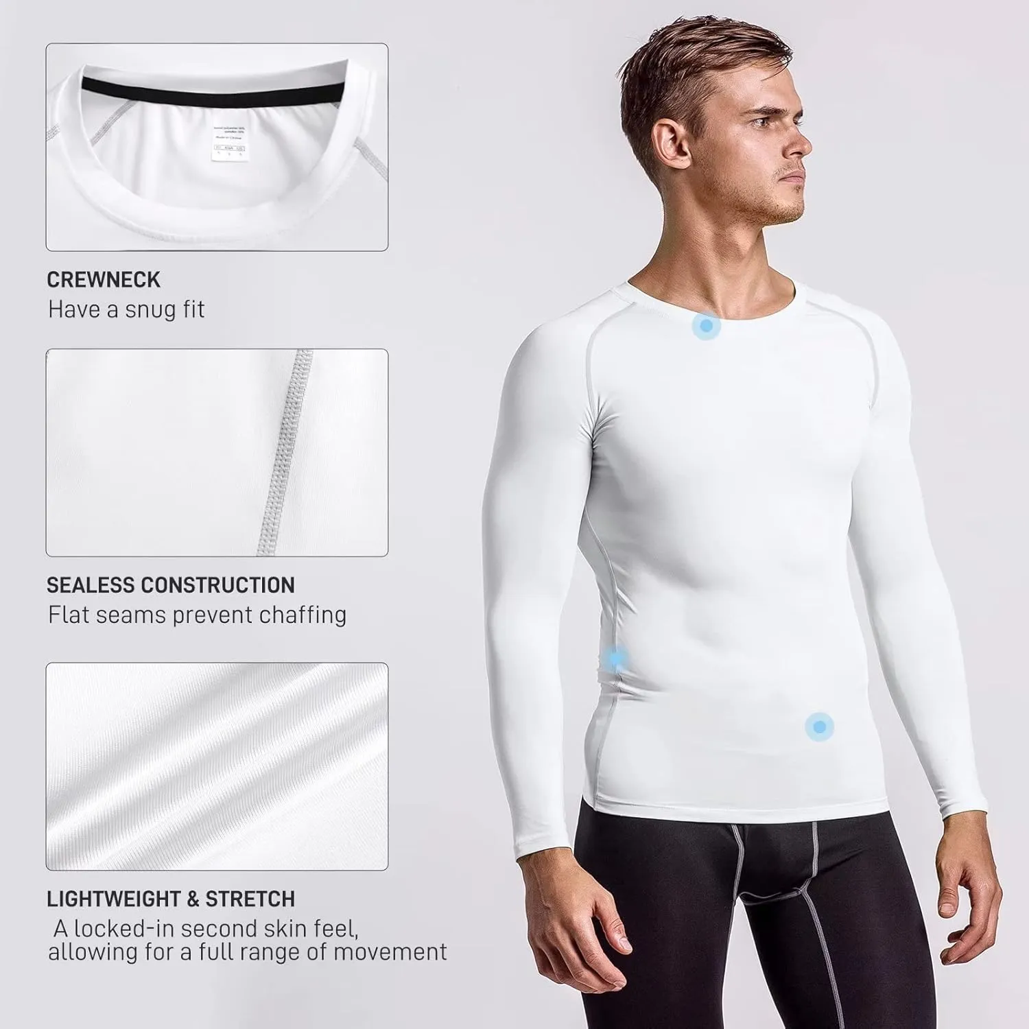 Compression Shirts for Men Long Sleeve Workout Shirts Mens UPF 50  Running Cycling Base Layer Top,Sweat Wicking Cool