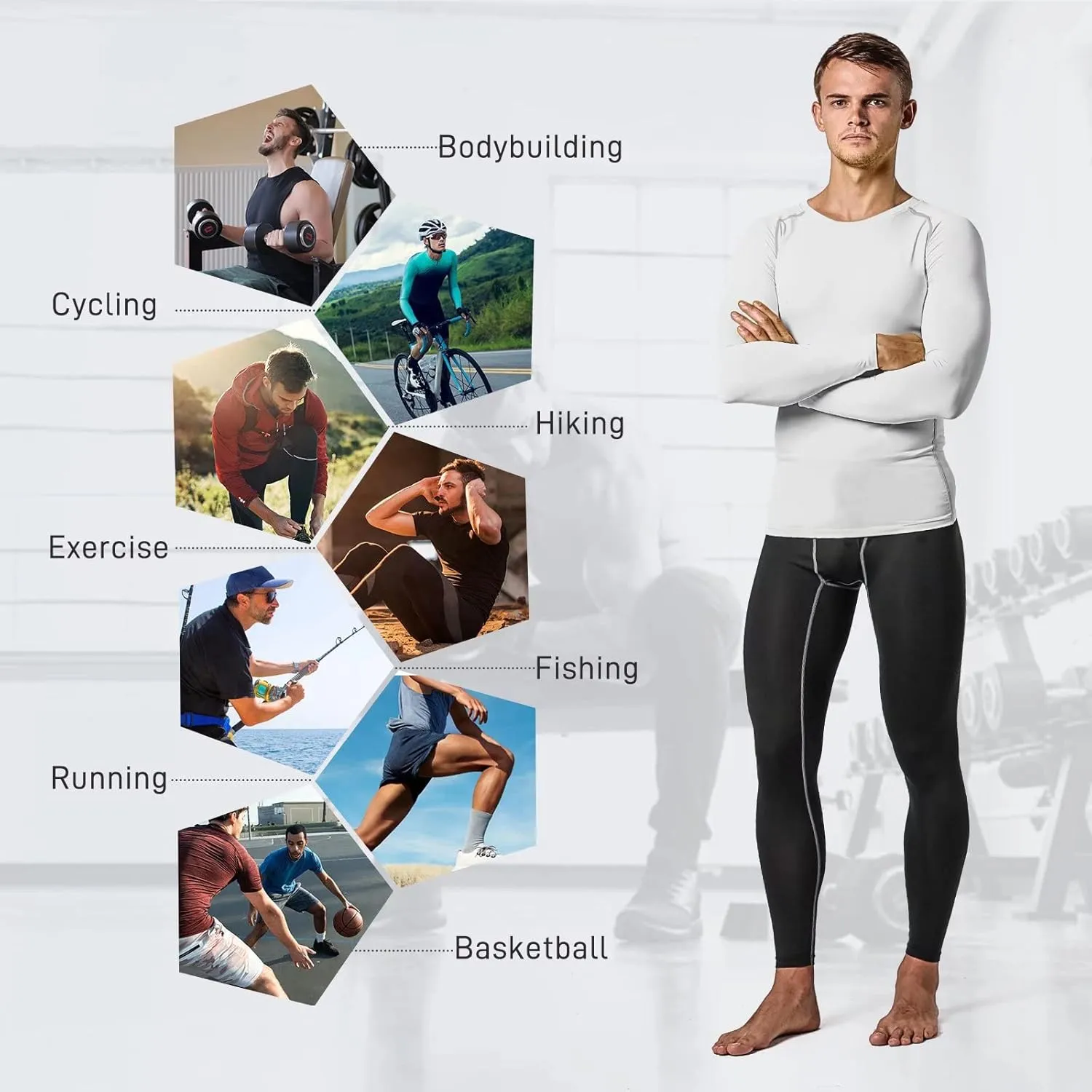 Compression Shirts for Men Long Sleeve Workout Shirts Mens UPF 50  Running Cycling Base Layer Top,Sweat Wicking Cool