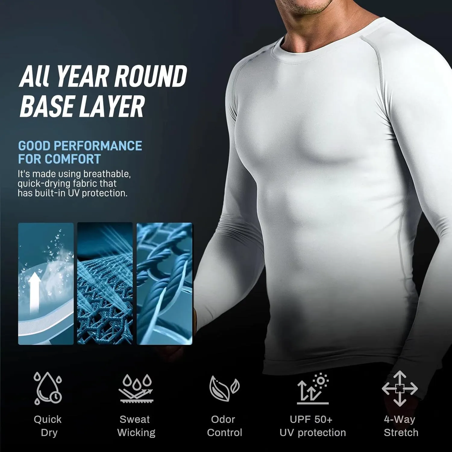 Compression Shirts for Men Long Sleeve Workout Shirts Mens UPF 50  Running Cycling Base Layer Top,Sweat Wicking Cool
