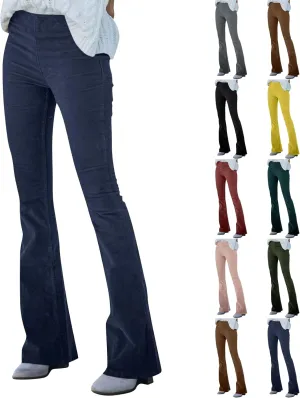 Corduroy Pants Women Flare High Waist Leggings Loose Fit Bootcut Jeans Vintage Bell Bottom Wide Leg Trousers Pants