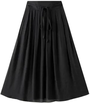 Cotton and Linen Skirt Women's Summer Korean Style Large Swing A Line Skirt Elastic Waist Midi Long Skirt