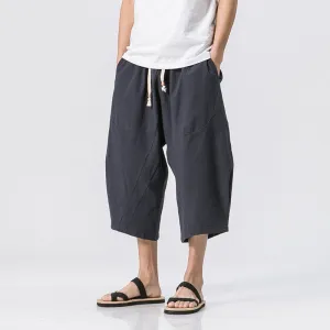 Cotton and linen solid color breathable and comfortable linen lace-up straight shorts