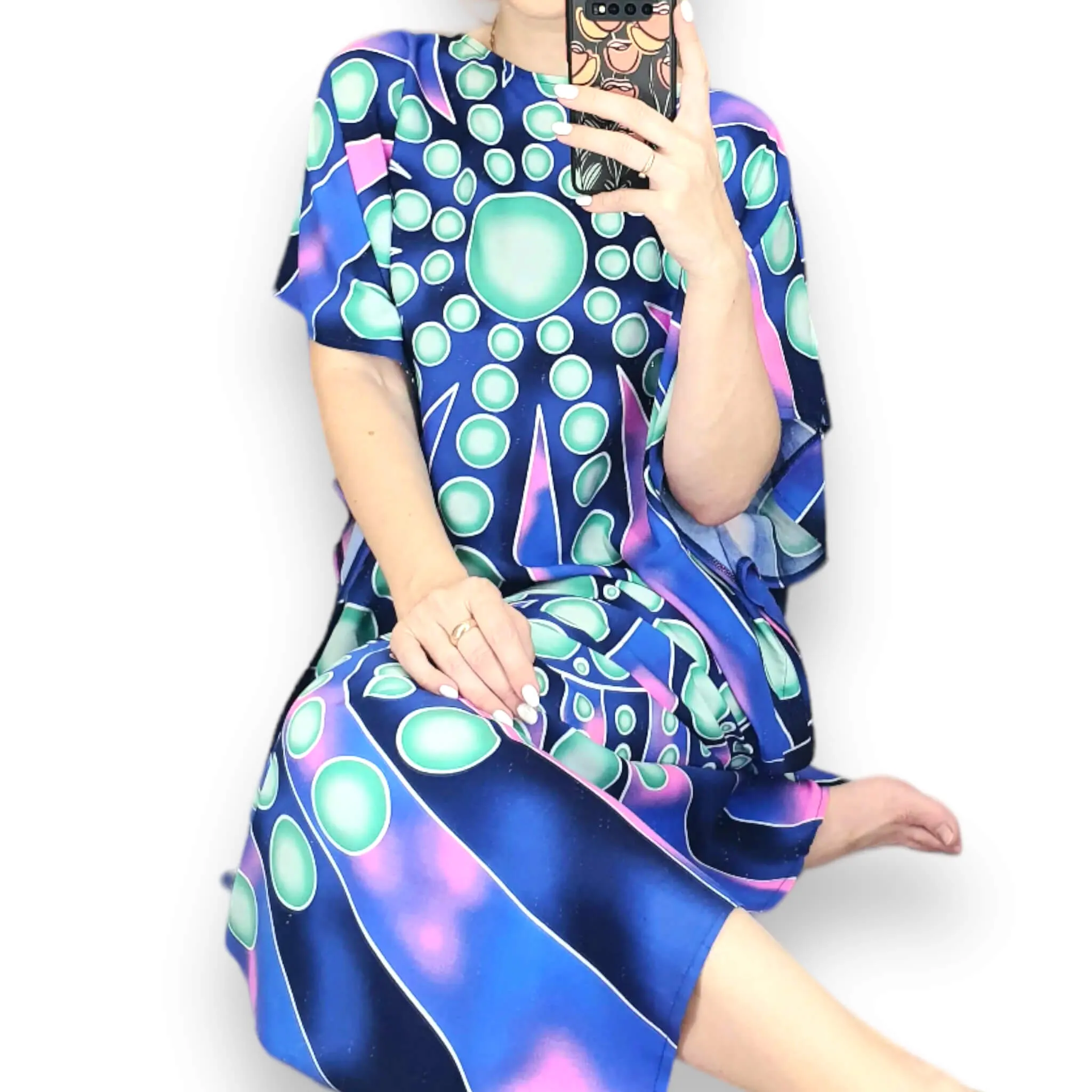 Cotton Blue & Purple Long Kaftan Dress