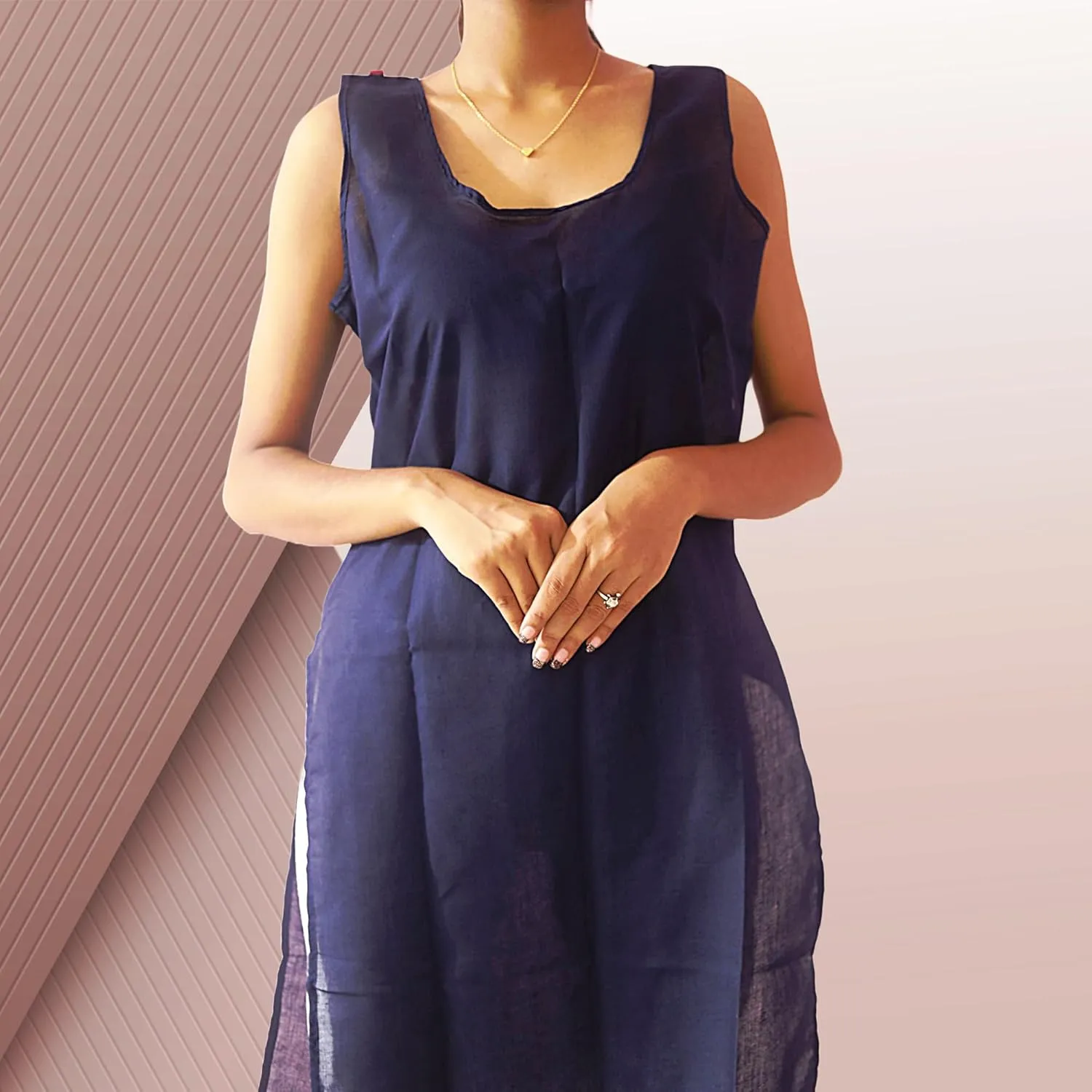 Cotton Long Camisole Slip, Full Length Inner Wear for Women, Pack of 2, Side Slit Lining for Sheer Dresses