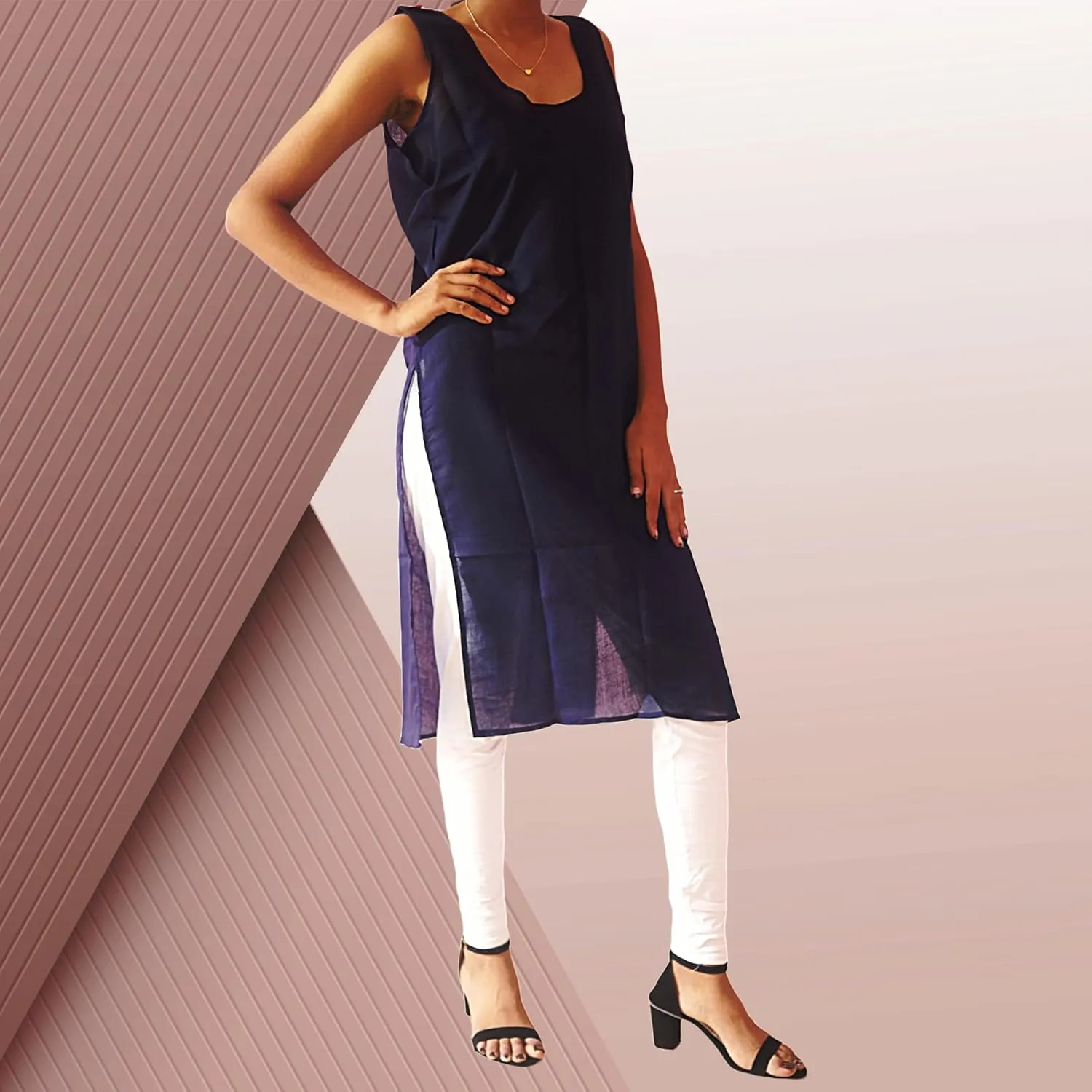 Cotton Long Camisole Slip, Full Length Inner Wear for Women, Pack of 2, Side Slit Lining for Sheer Dresses