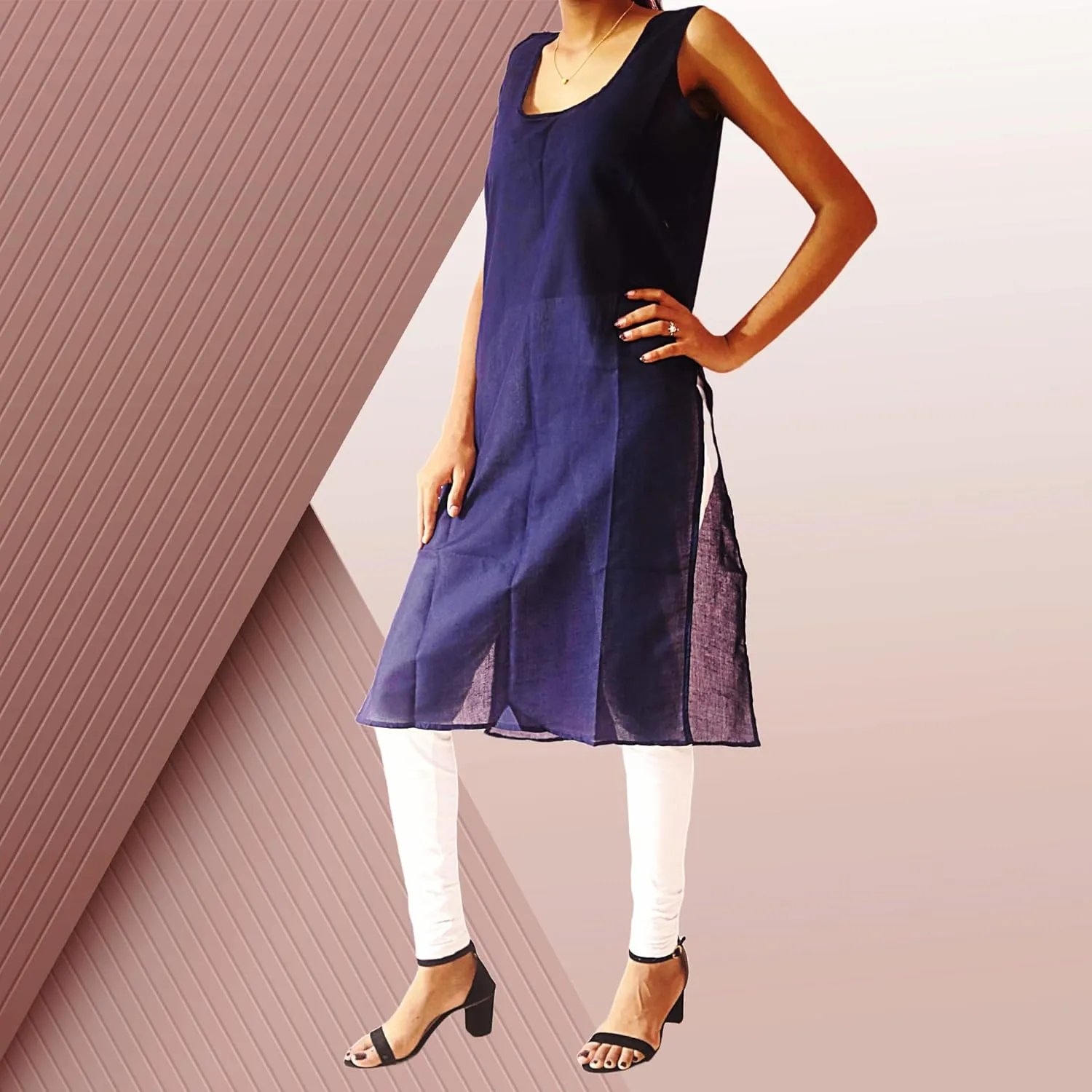 Cotton Long Camisole Slip, Full Length Inner Wear for Women, Pack of 2, Side Slit Lining for Sheer Dresses