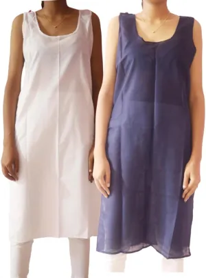 Cotton Long Camisole Slip, Full Length Inner Wear for Women, Pack of 2, Side Slit Lining for Sheer Dresses