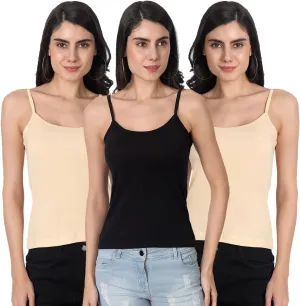 Cotton Short Length Slips Camisole Spaghetti Straps Tank Top for Women | Combo Pack of 3