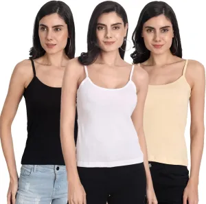 Cotton Short Length Slips Camisole Spaghetti Straps Tank Top for Women | Combo Pack of 3