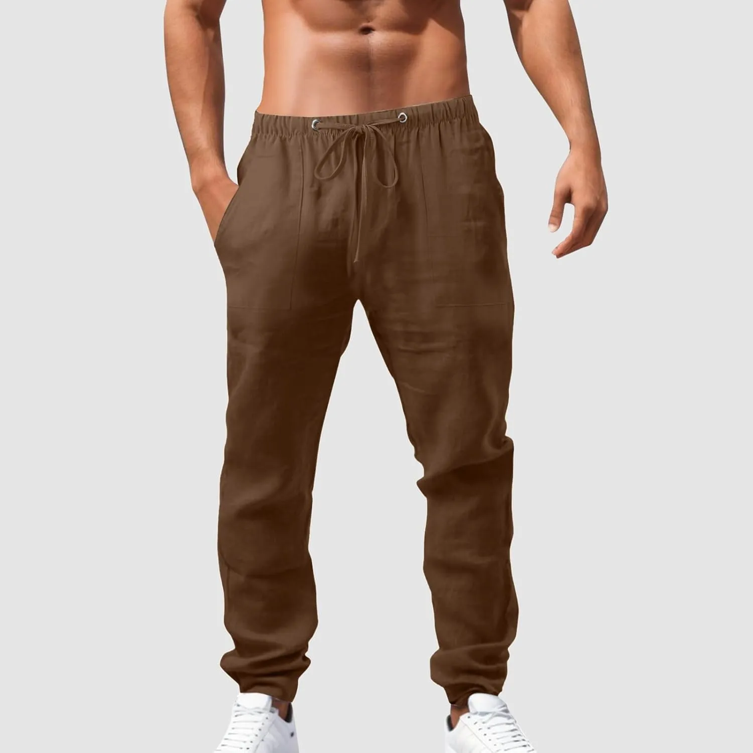 Cotton Workout Pants for Men Breathable Comfy Trousers Summer Loose Fit Baggy Long Pant Hiking Gym Joggers Pants