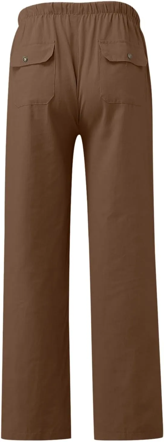 Cotton Workout Pants for Men Breathable Comfy Trousers Summer Loose Fit Baggy Long Pant Hiking Gym Joggers Pants