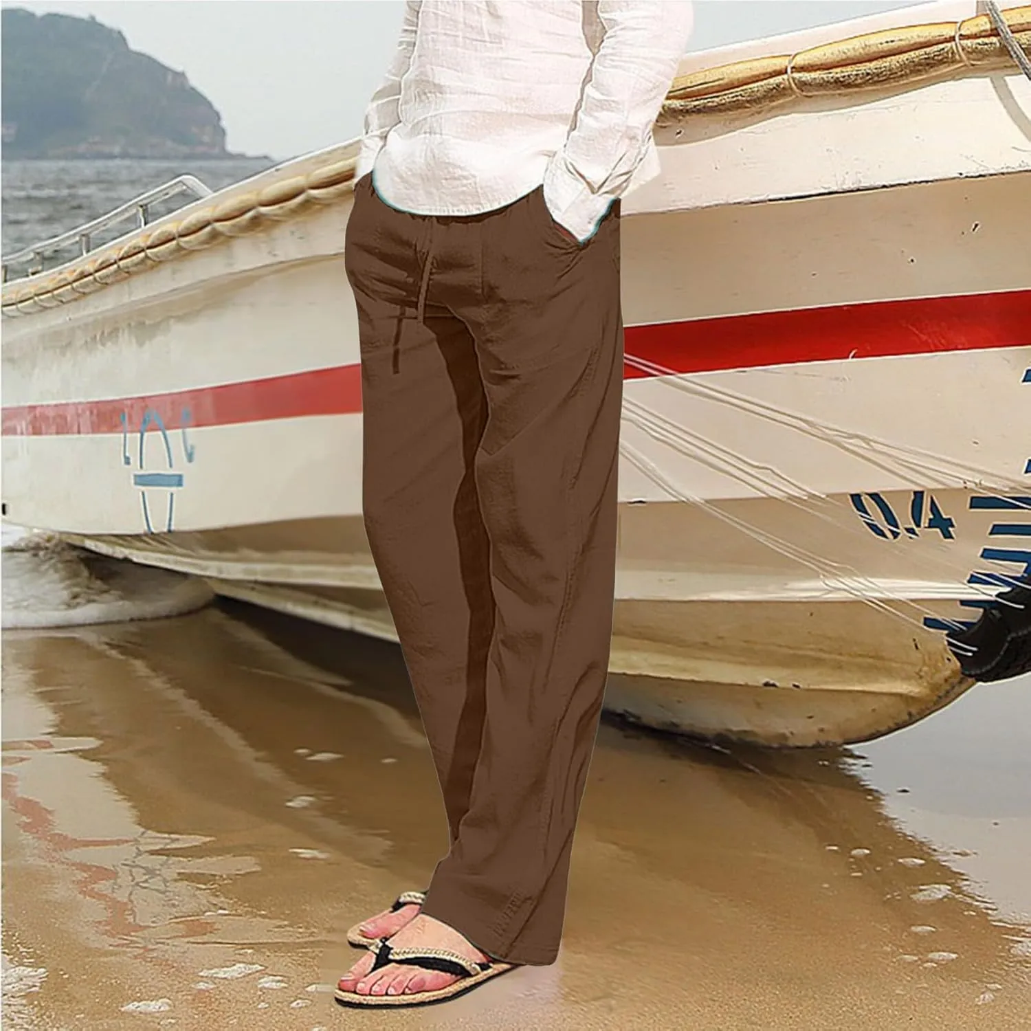 Cotton Workout Pants for Men Breathable Comfy Trousers Summer Loose Fit Baggy Long Pant Hiking Gym Joggers Pants