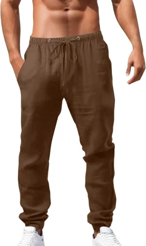 Cotton Workout Pants for Men Breathable Comfy Trousers Summer Loose Fit Baggy Long Pant Hiking Gym Joggers Pants