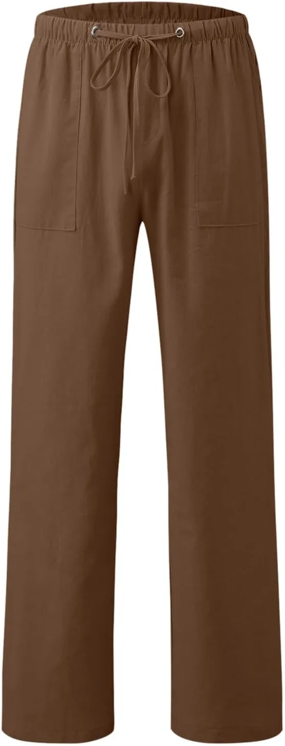 Cotton Workout Pants for Men Breathable Comfy Trousers Summer Loose Fit Baggy Long Pant Hiking Gym Joggers Pants