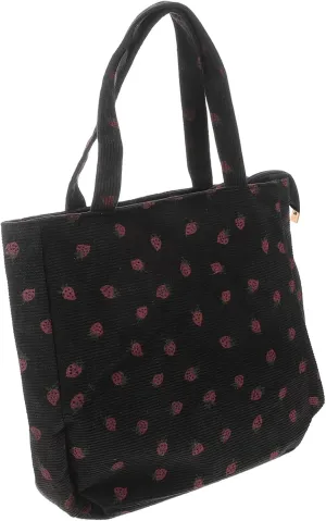 Cozy Straw Bag for Women Large Capacity Tote Strawberry Canvas Tote Zipper for Travel Casual Outings