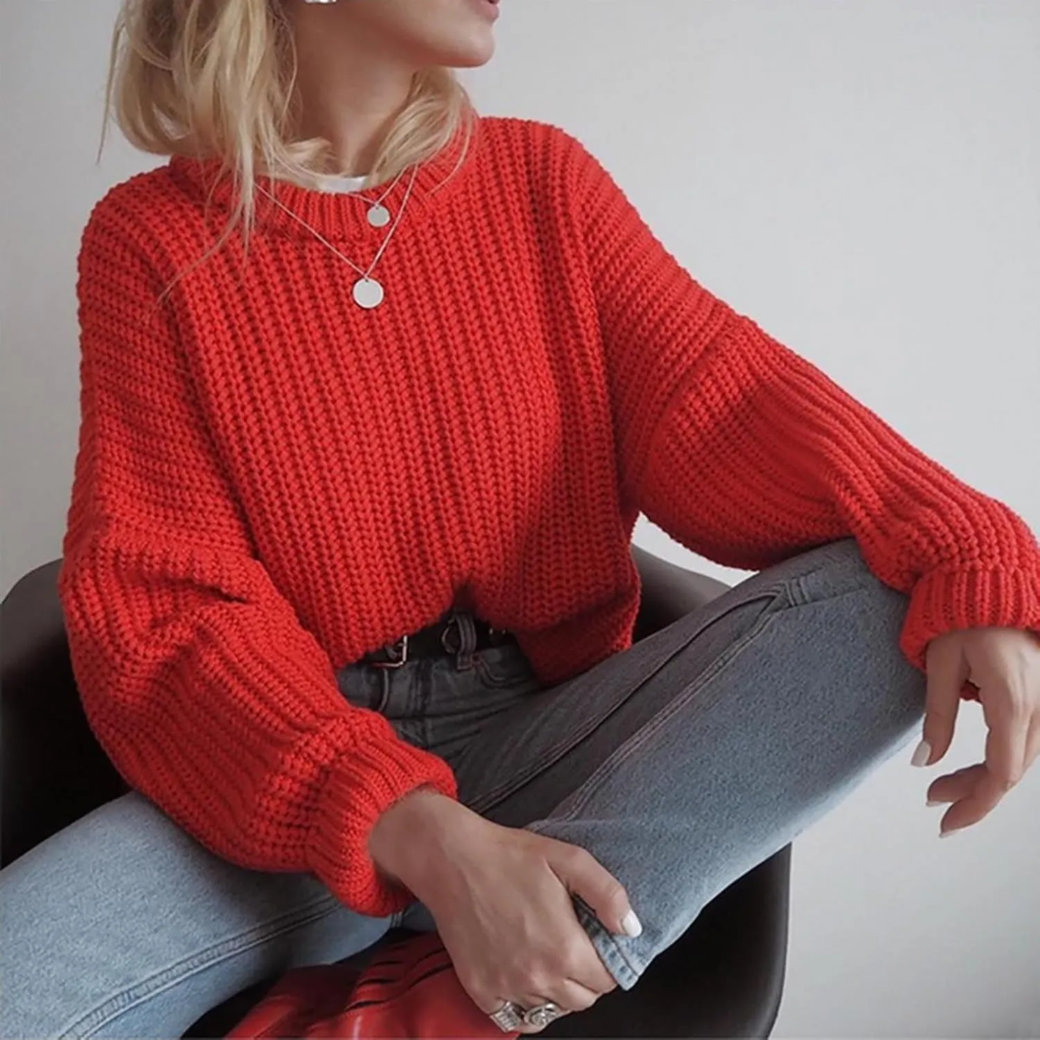 Crewneck Sweaters for Women Lightweight Striped Fall Knitted Color Block Pullover Soft Crew Neck Knit Blouse Tops