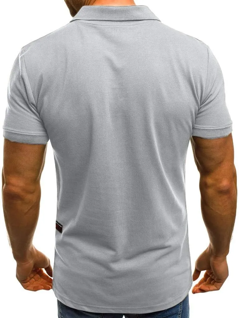 CRNTCEM Mens Shorts Sleeve Polo Shirts Slim Fit Gym Muscle Shirt Half Zip Business Work Shirts Lightweight Casual Golf Blouse