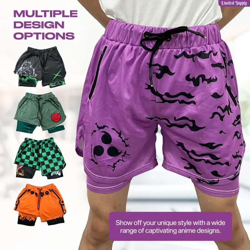 CROWN Anime Shorts - Breathable Mesh Stretch Compression Short with Pockets and Towel Holder