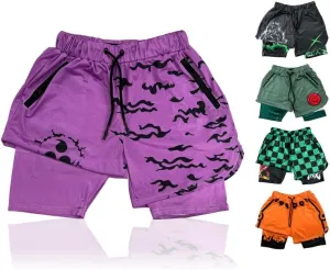 CROWN Anime Shorts - Breathable Mesh Stretch Compression Short with Pockets and Towel Holder