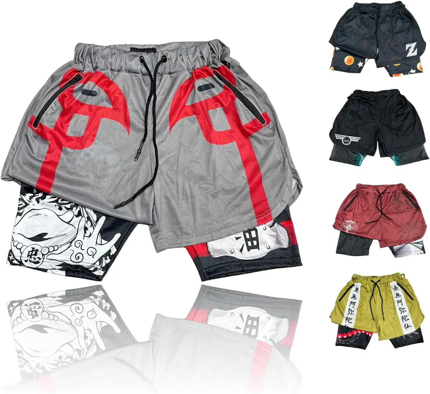 CROWN Anime Shorts - Breathable Mesh Stretch Compression Short with Pockets and Towel Holder