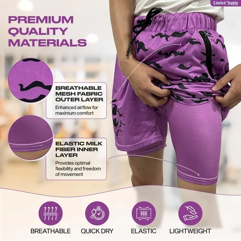 CROWN Anime Shorts - Breathable Mesh Stretch Compression Short with Pockets and Towel Holder
