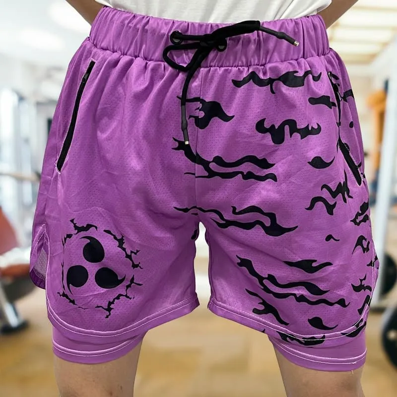 CROWN Anime Shorts - Breathable Mesh Stretch Compression Short with Pockets and Towel Holder