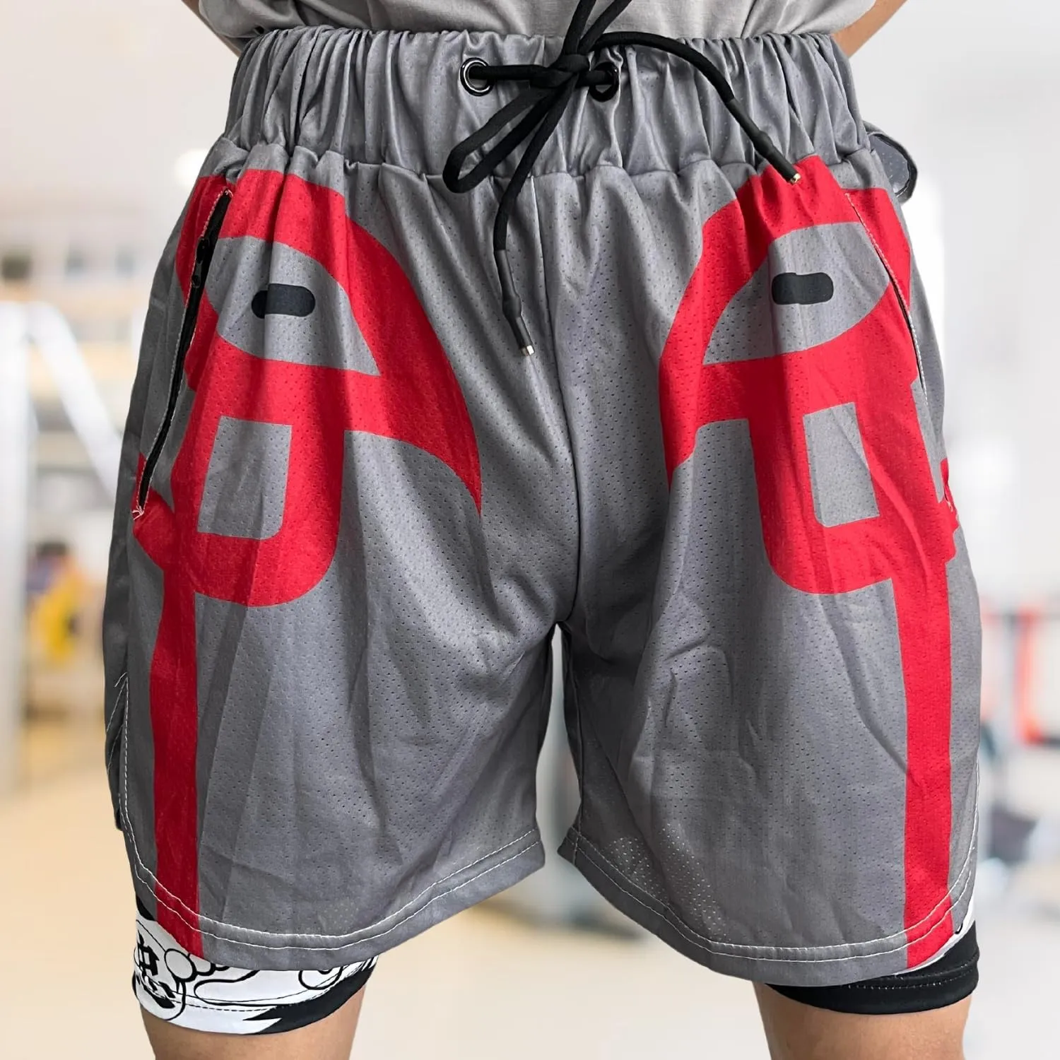 CROWN Anime Shorts - Breathable Mesh Stretch Compression Short with Pockets and Towel Holder
