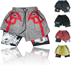 CROWN Anime Shorts - Breathable Mesh Stretch Compression Short with Pockets and Towel Holder