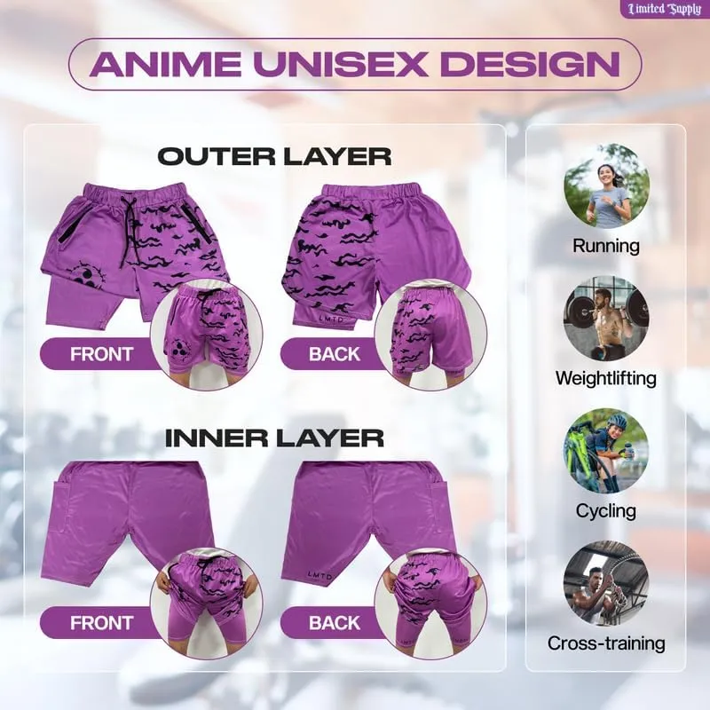 CROWN Anime Shorts - Breathable Mesh Stretch Compression Short with Pockets and Towel Holder