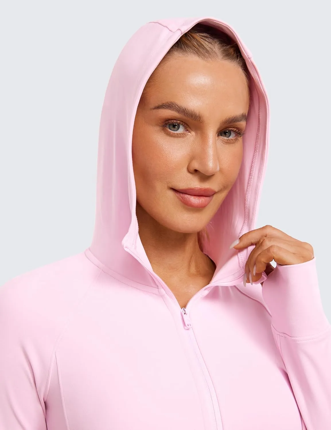 CRZ YOGA Womens Butterluxe Full Zip Workout Hoodie Jackets Slim Fit Hooded Athletic Yoga Lightweight Jacket with Thumb Holes