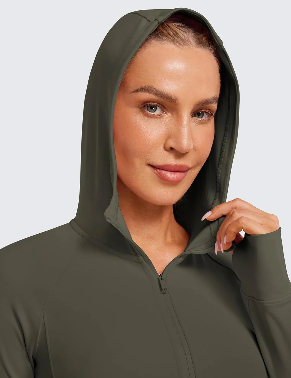 CRZ YOGA Womens Butterluxe Full Zip Workout Hoodie Jackets Slim Fit Hooded Athletic Yoga Lightweight Jacket with Thumb Holes