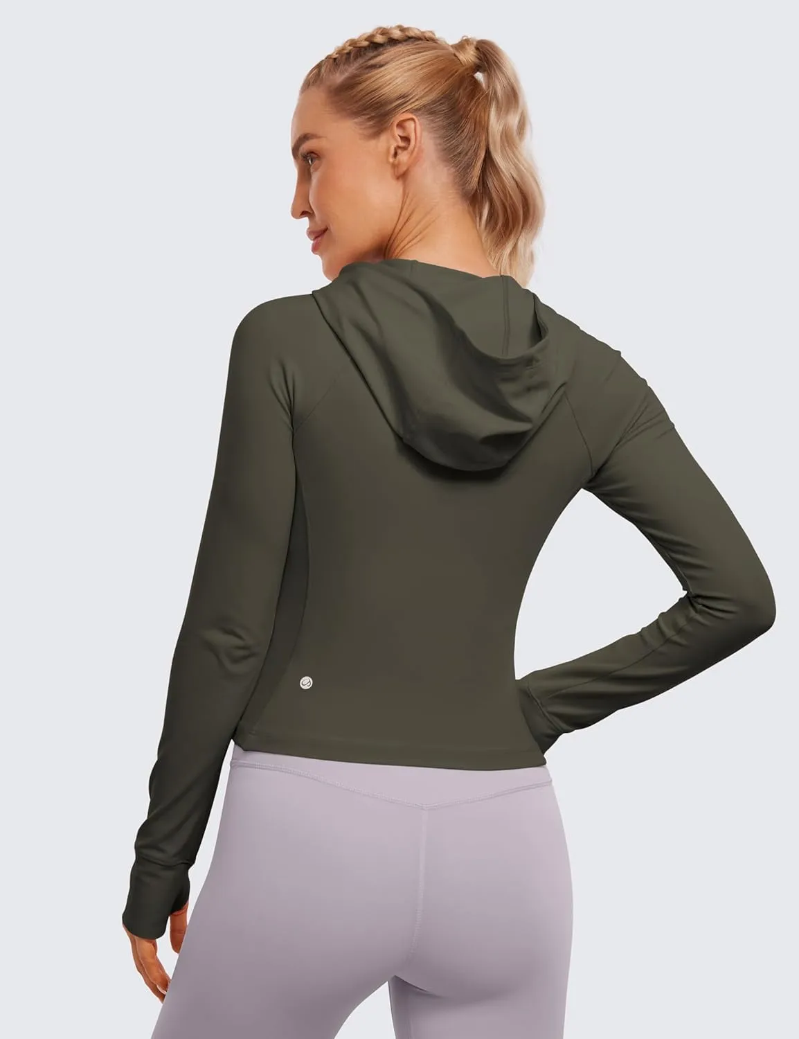 CRZ YOGA Womens Butterluxe Full Zip Workout Hoodie Jackets Slim Fit Hooded Athletic Yoga Lightweight Jacket with Thumb Holes