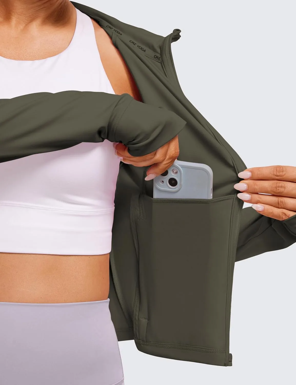 CRZ YOGA Womens Butterluxe Full Zip Workout Hoodie Jackets Slim Fit Hooded Athletic Yoga Lightweight Jacket with Thumb Holes