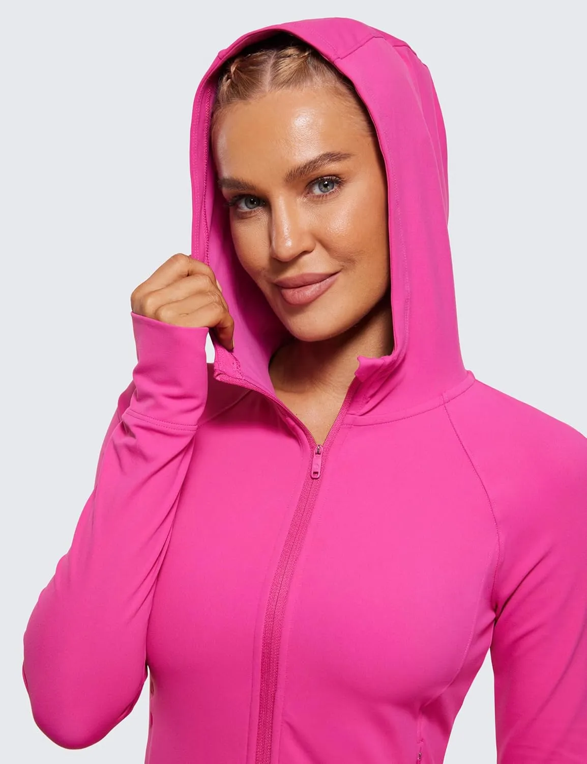 CRZ YOGA Womens Butterluxe Full Zip Workout Hoodie Jackets Slim Fit Hooded Athletic Yoga Lightweight Jacket with Thumb Holes