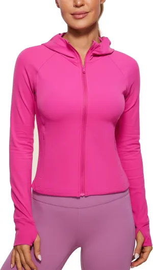 CRZ YOGA Womens Butterluxe Full Zip Workout Hoodie Jackets Slim Fit Hooded Athletic Yoga Lightweight Jacket with Thumb Holes