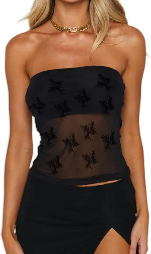 CSDAJIO Women's Sexy Sheer Mesh Tube Top Strapless Bandeau Tops See Through Going Out Crop Top