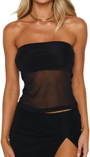 CSDAJIO Women's Sexy Sheer Mesh Tube Top Strapless Bandeau Tops See Through Going Out Crop Top