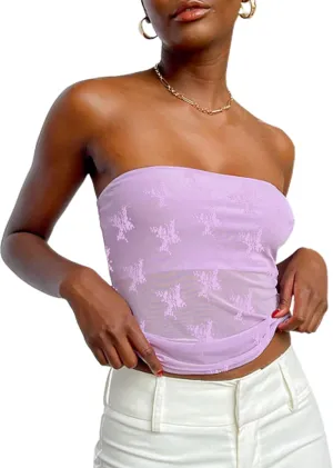 CSDAJIO Women's Sexy Sheer Mesh Tube Top Strapless Bandeau Tops See Through Going Out Crop Top