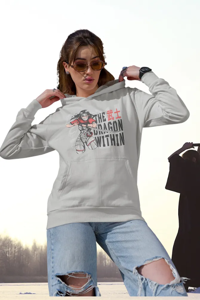 Cyborg Ninja Anime Grey Melange Printed Hoodie for women