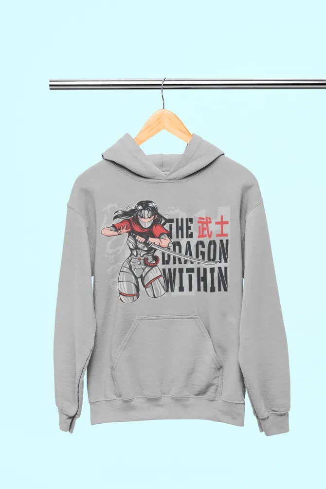 Cyborg Ninja Anime Grey Melange Printed Hoodie for women