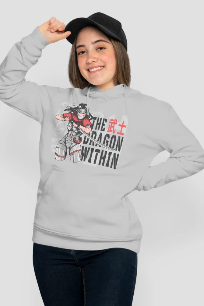 Cyborg Ninja Anime Grey Melange Printed Hoodie for women