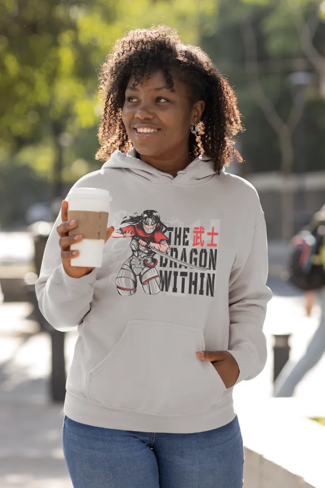 Cyborg Ninja Anime Grey Melange Printed Hoodie for women