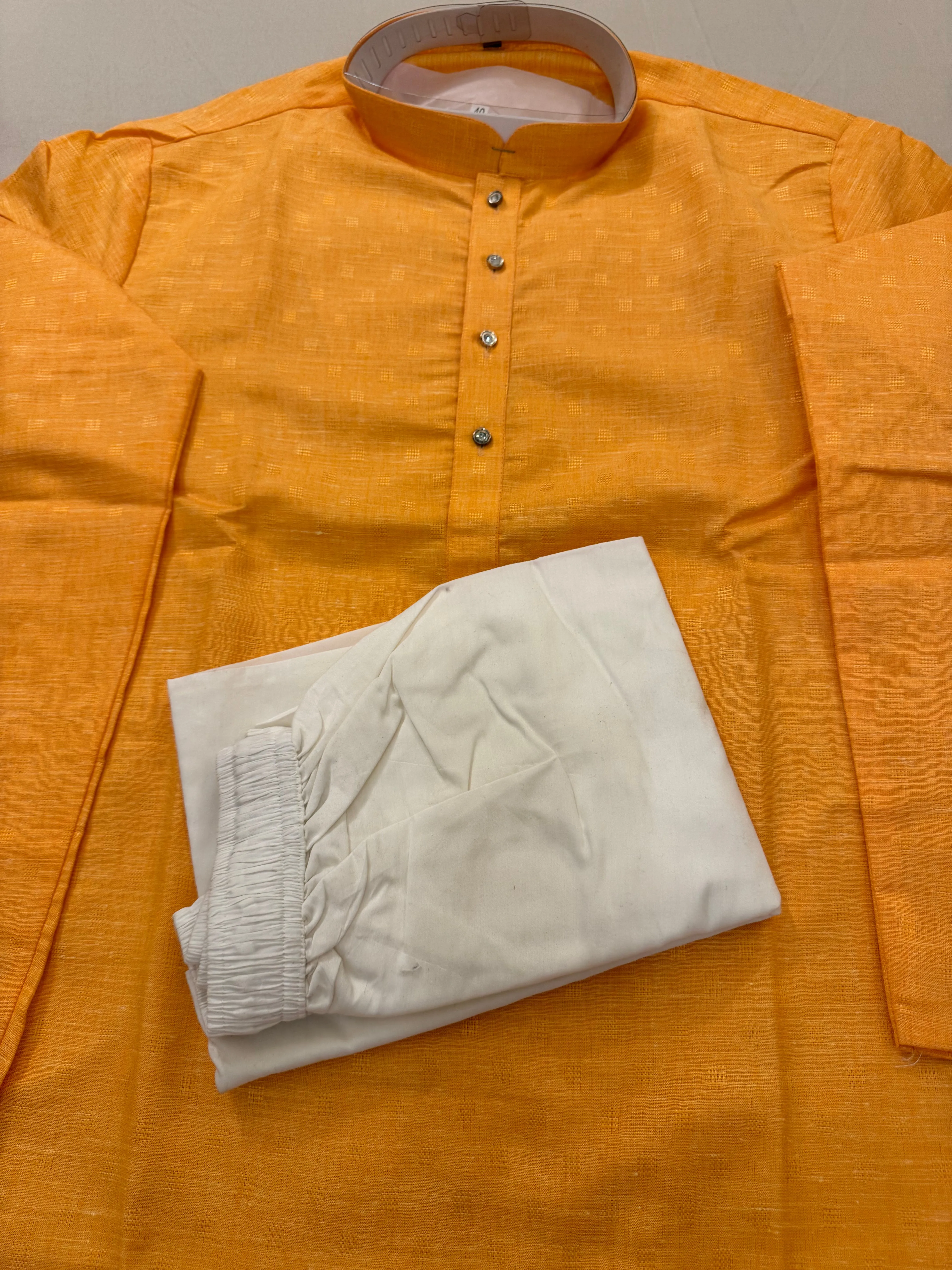 Dazzling Yellow Colored Self Checked Pattern Kurta With Pajama Pant