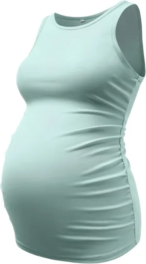 DEBELLY Maternity Tank Tops Women's Sleeveless Ribbed T-Shirts Round Neck Side Ruched Pregnancy Cami Basic Mama Summer Vests